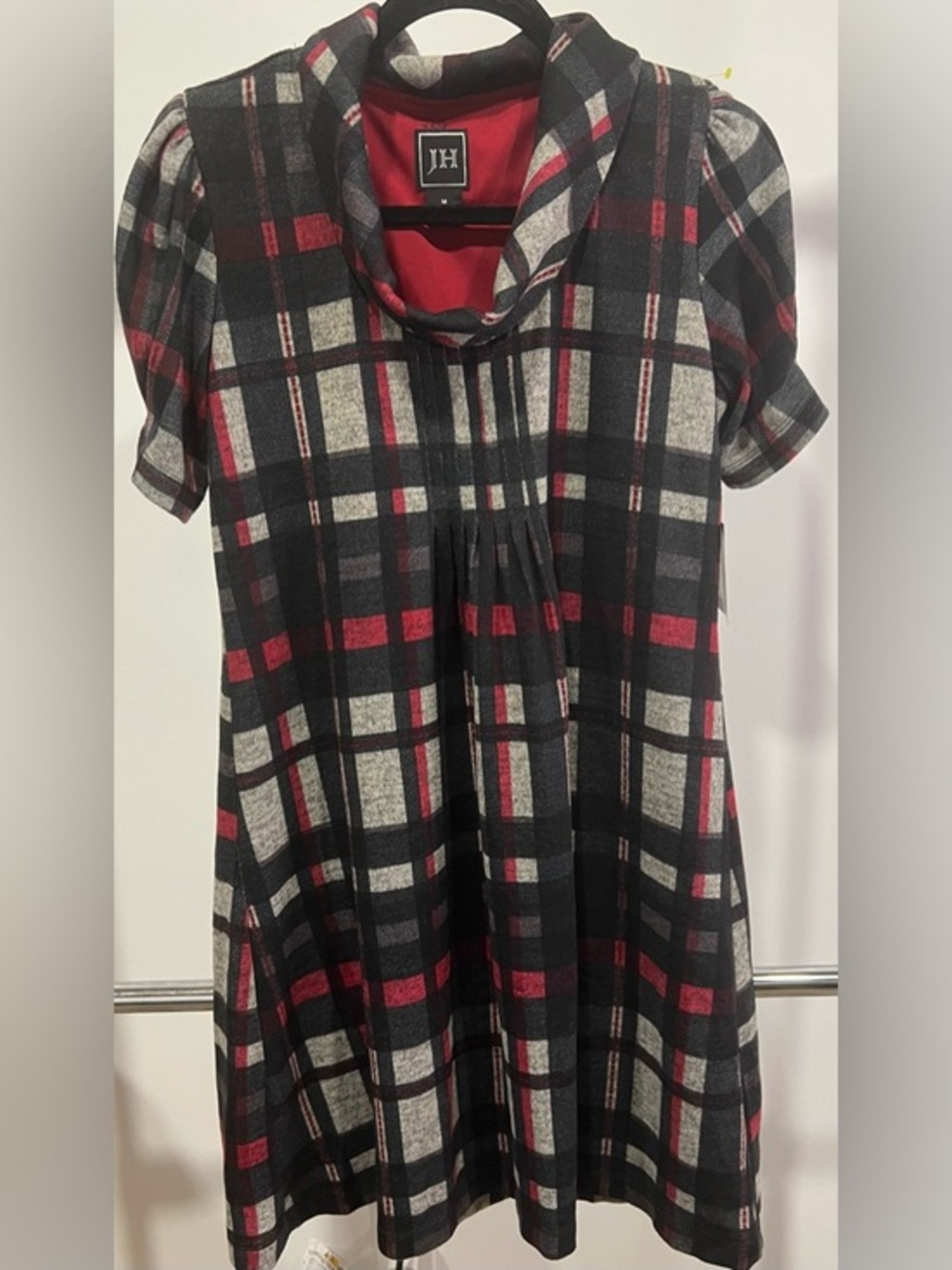 NWT JH Plaid Cowl Neck Dress M